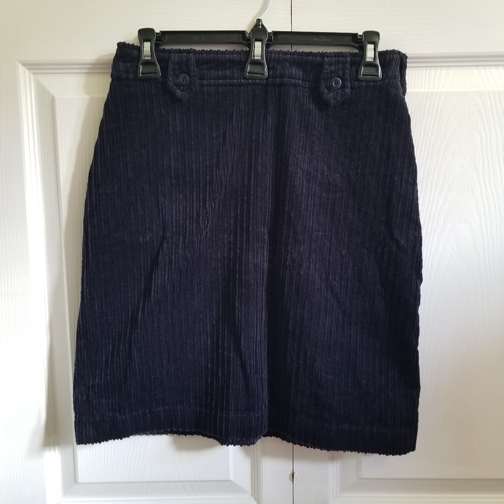 Eddie Bauer Women's Skirt 4 Navy Blue Corduroy Mini Pencil Buttons Y2K 90s